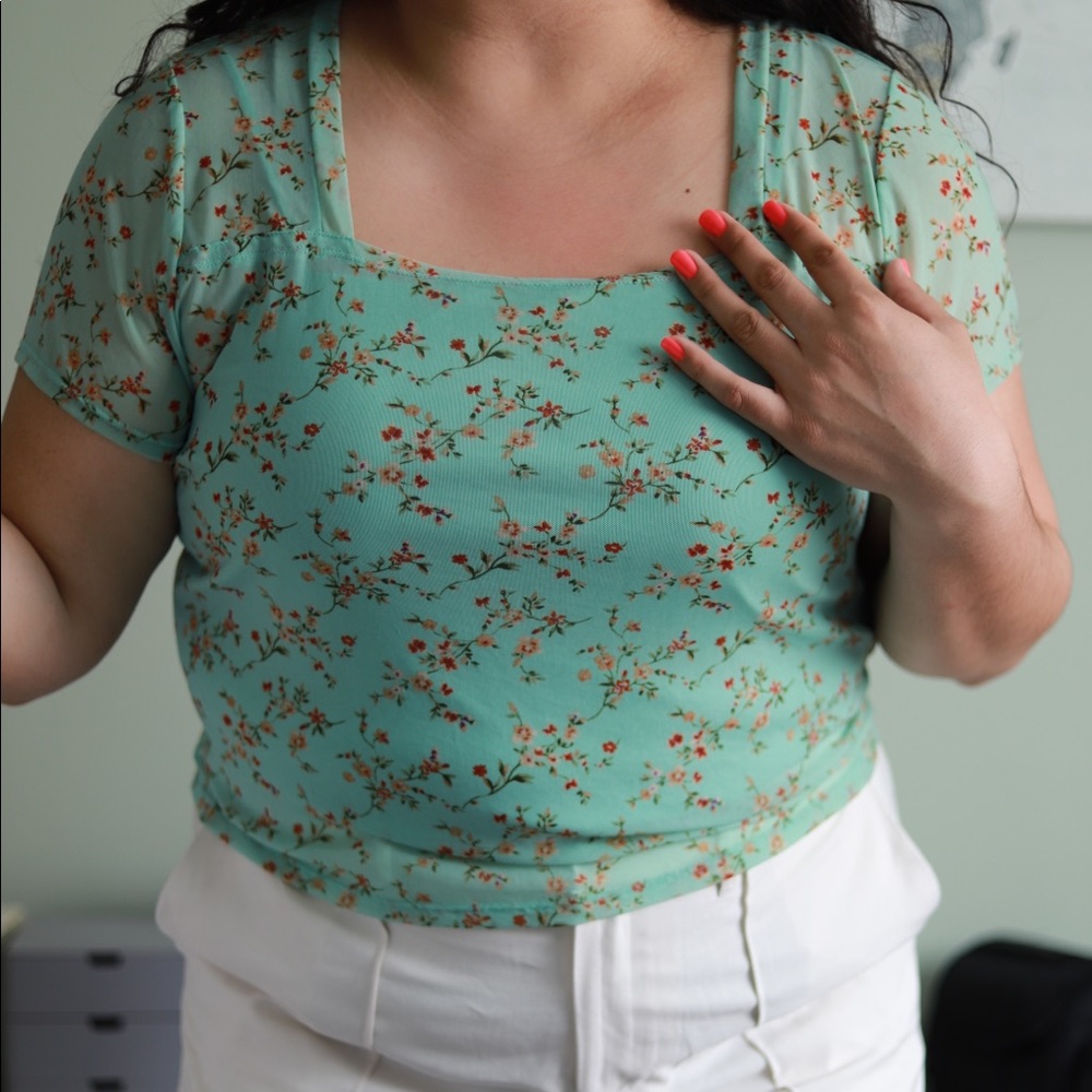 SQUARE NECK BLOUSE IN GREEN TEAL WITH UNDERSHIRT SUPPORT 2…